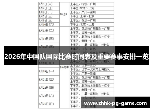 2026年中国队国际比赛时间表及重要赛事安排一览